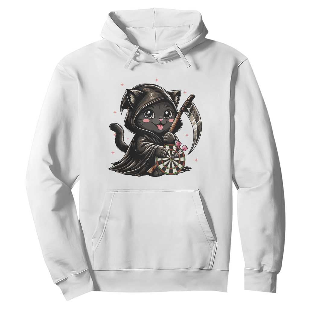 Dark Reaper Cat Throwing Darts Hoodie Funny Pub Game Gift TS12 White Print Your Wear