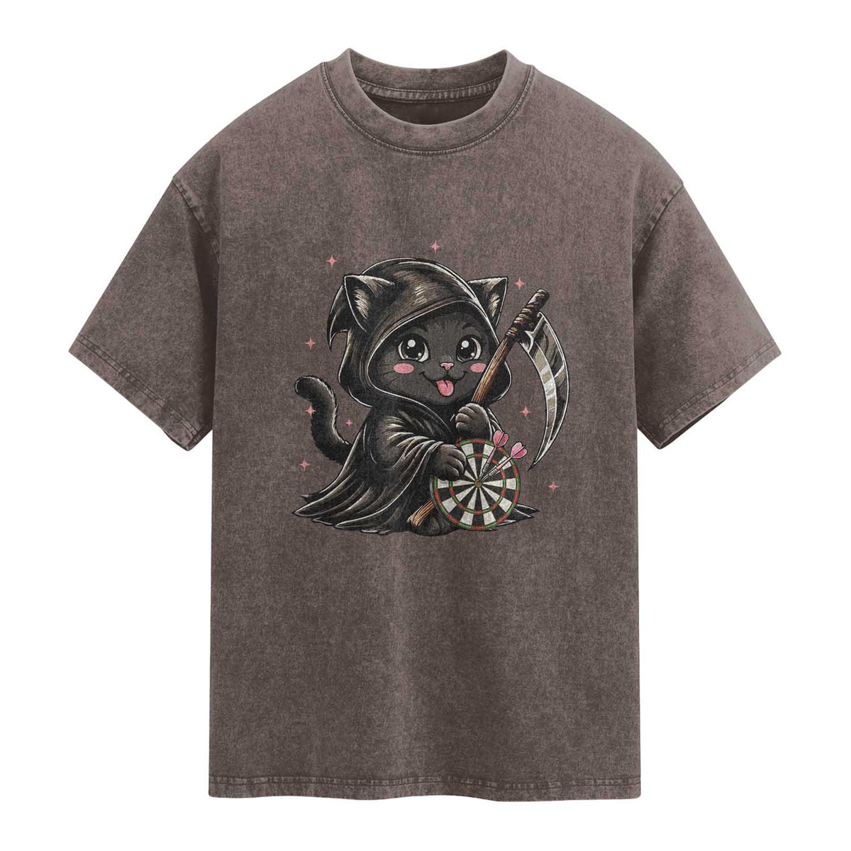 Dark Reaper Cat Throwing Darts Washed Cotton T-Shirt Funny Pub Game Gift