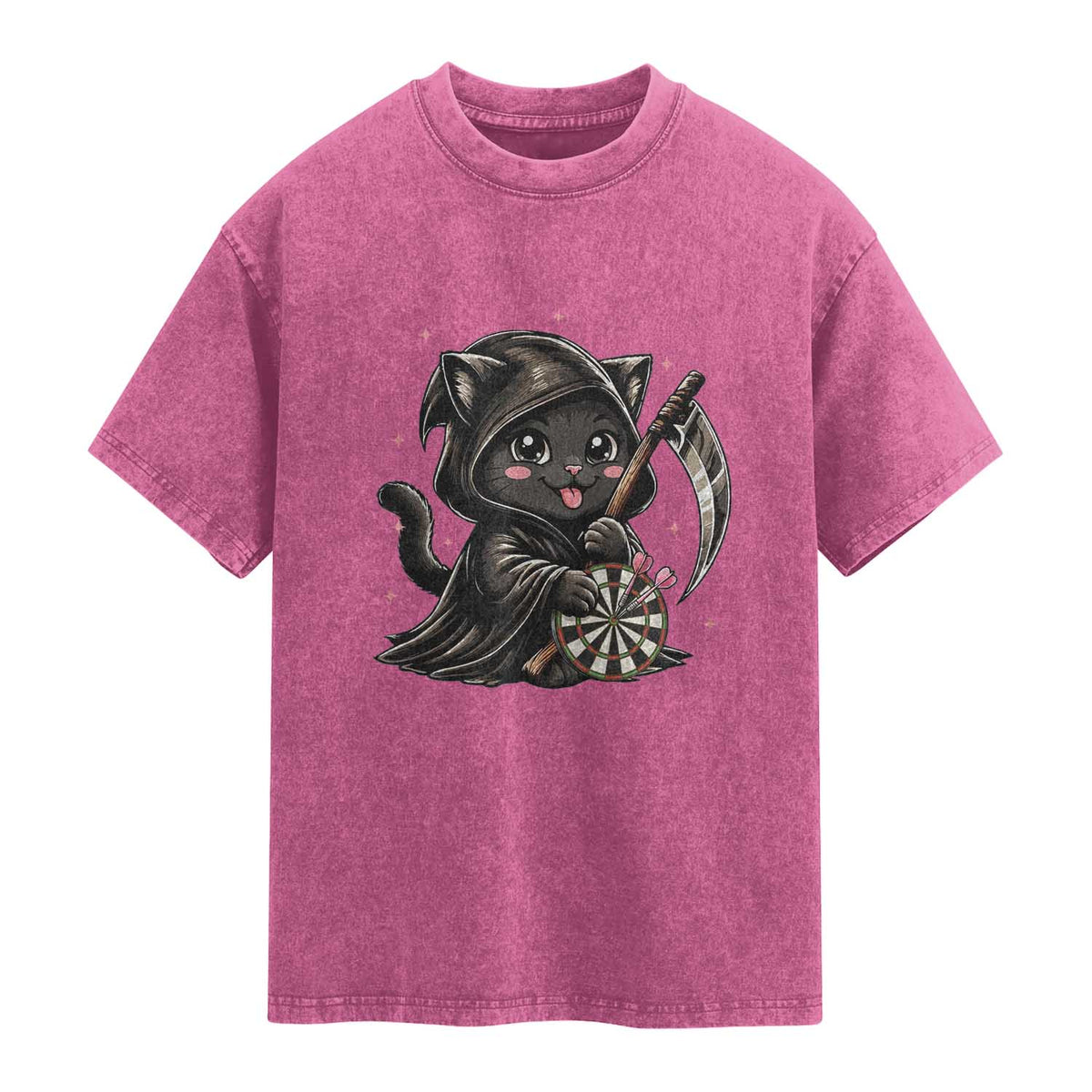 Dark Reaper Cat Throwing Darts Washed Cotton T-Shirt Funny Pub Game Gift