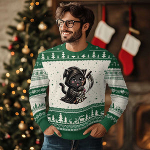 Dark Reaper Cat Throwing Darts Ugly Christmas Sweater Funny Pub Game Gift TS12 Beige Green Print Your Wear