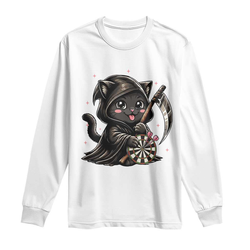 Dark Reaper Cat Throwing Darts Long Sleeve Shirt Funny Pub Game Gift TS12 White Print Your Wear