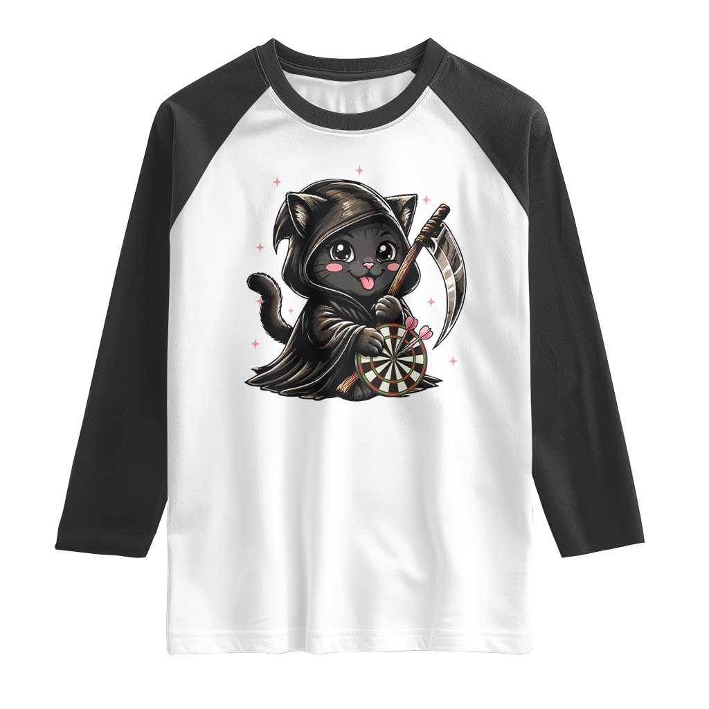 Dark Reaper Cat Throwing Darts Raglan Shirt Funny Pub Game Gift TS12 White Black Print Your Wear