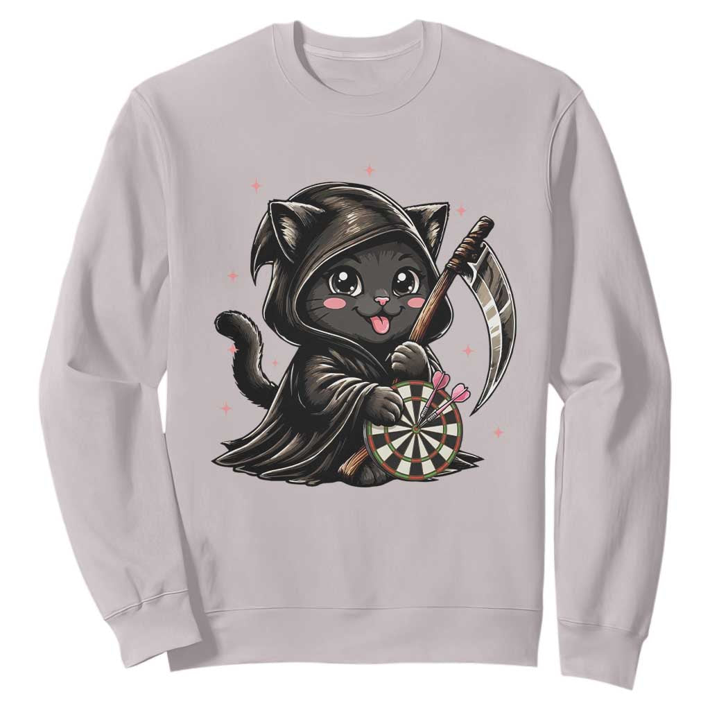 Dark Reaper Cat Throwing Darts Sweatshirt Funny Pub Game Gift TS12 Ice Gray Print Your Wear