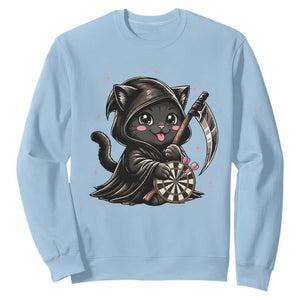 Dark Reaper Cat Throwing Darts Sweatshirt Funny Pub Game Gift TS12 Light Blue Print Your Wear