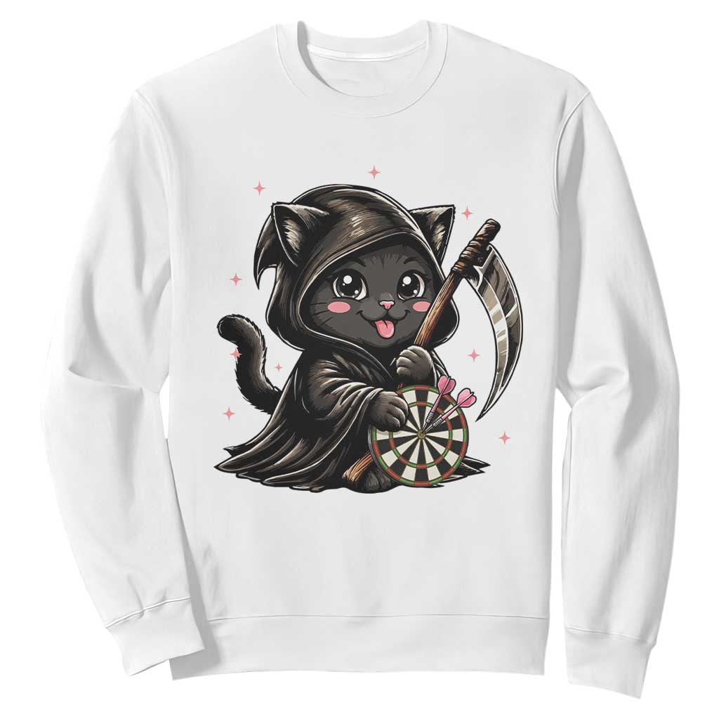 Dark Reaper Cat Throwing Darts Sweatshirt Funny Pub Game Gift TS12 White Print Your Wear