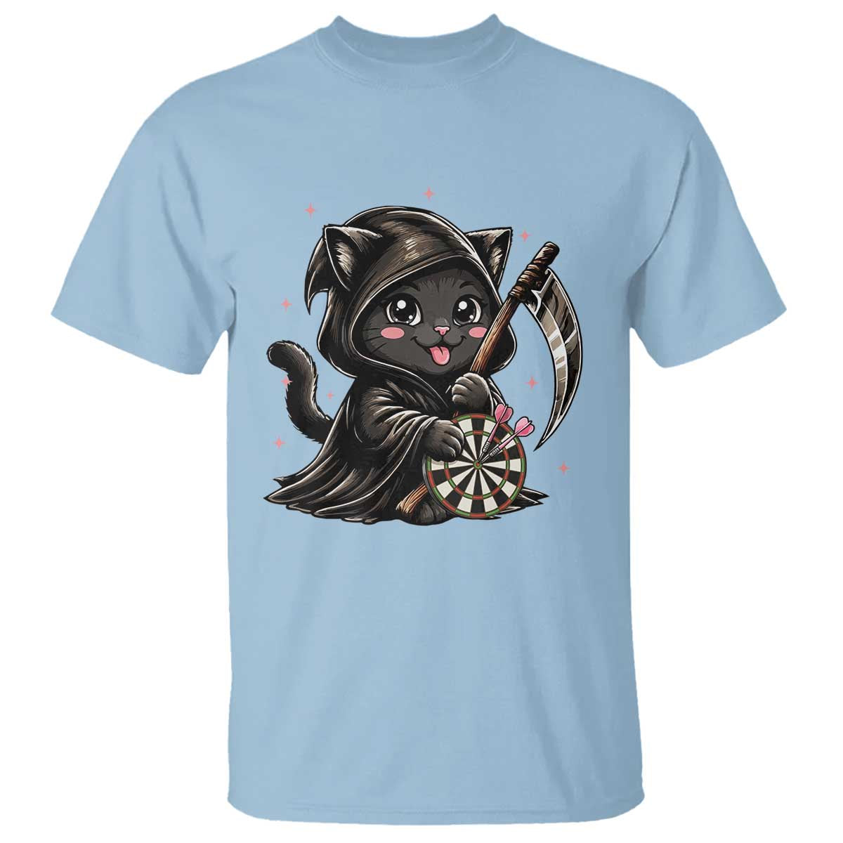 Dark Reaper Cat Throwing Darts T Shirt Funny Pub Game Gift TS12 Light Blue Print Your Wear