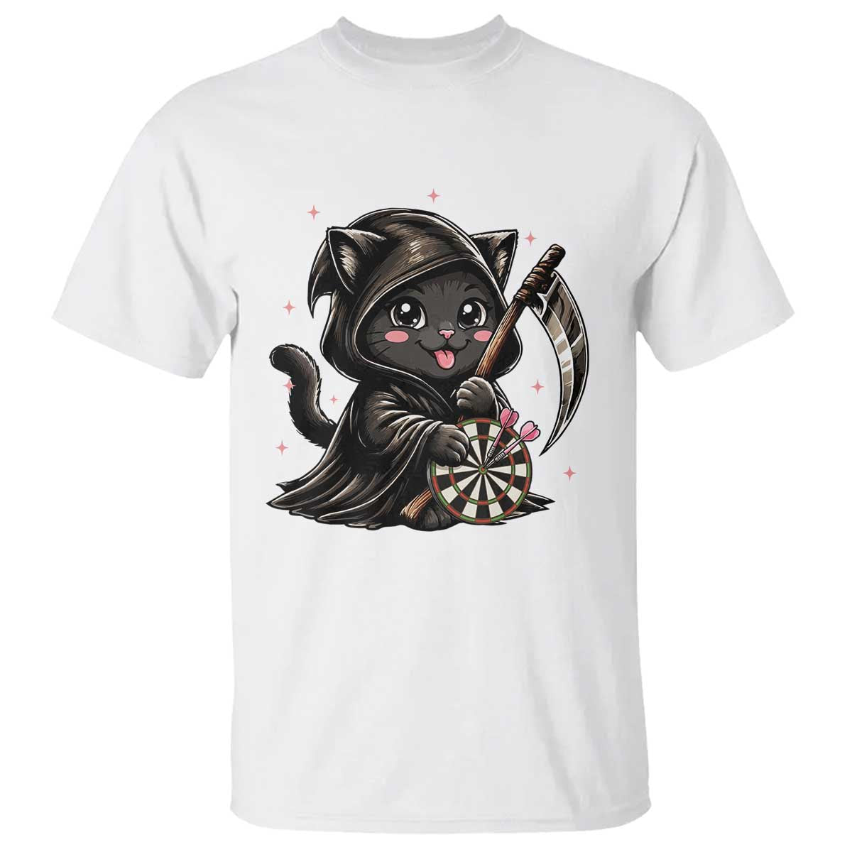 Dark Reaper Cat Throwing Darts T Shirt Funny Pub Game Gift TS12 White Print Your Wear