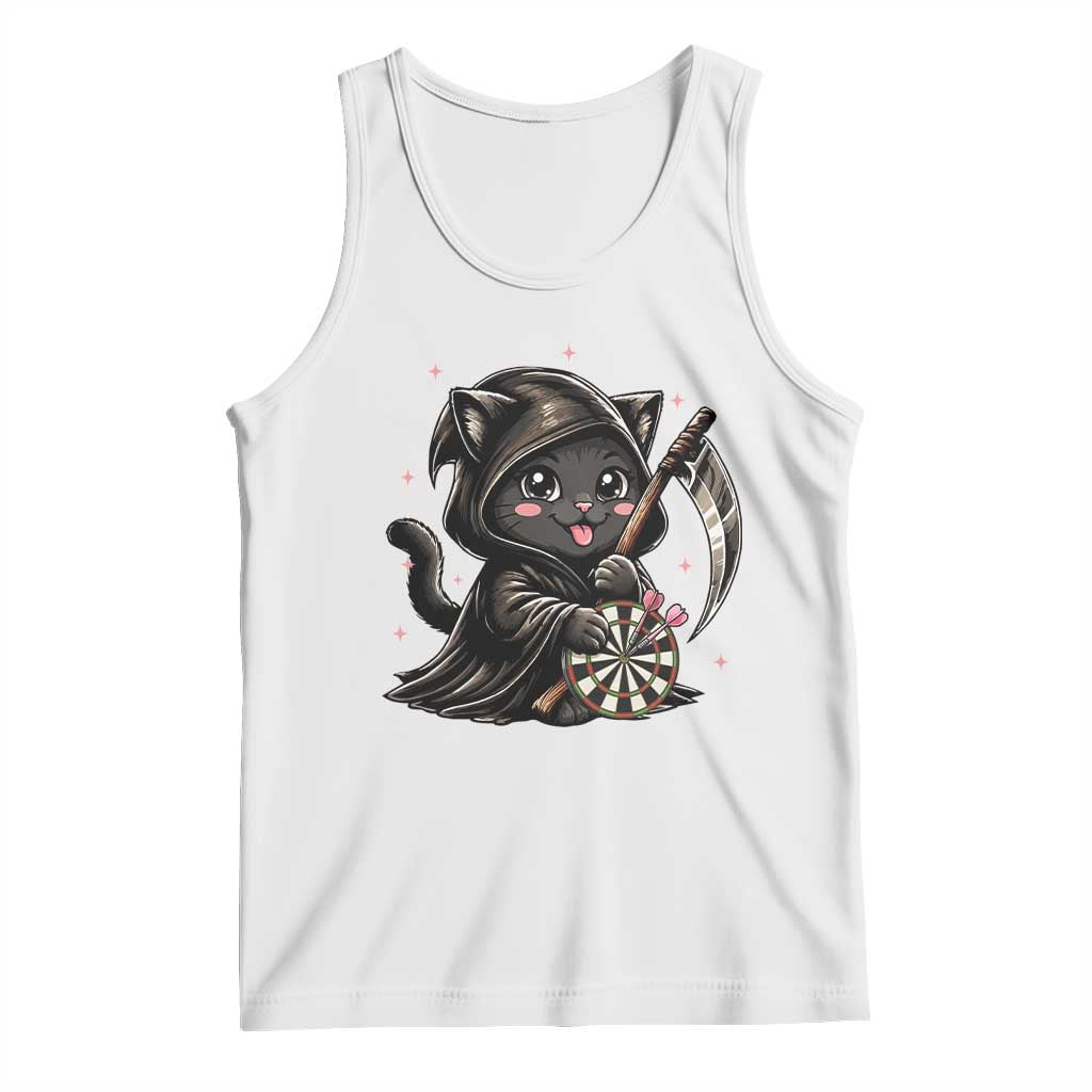 Dark Reaper Cat Throwing Darts Tank Top Funny Pub Game Gift TS12 White Print Your Wear