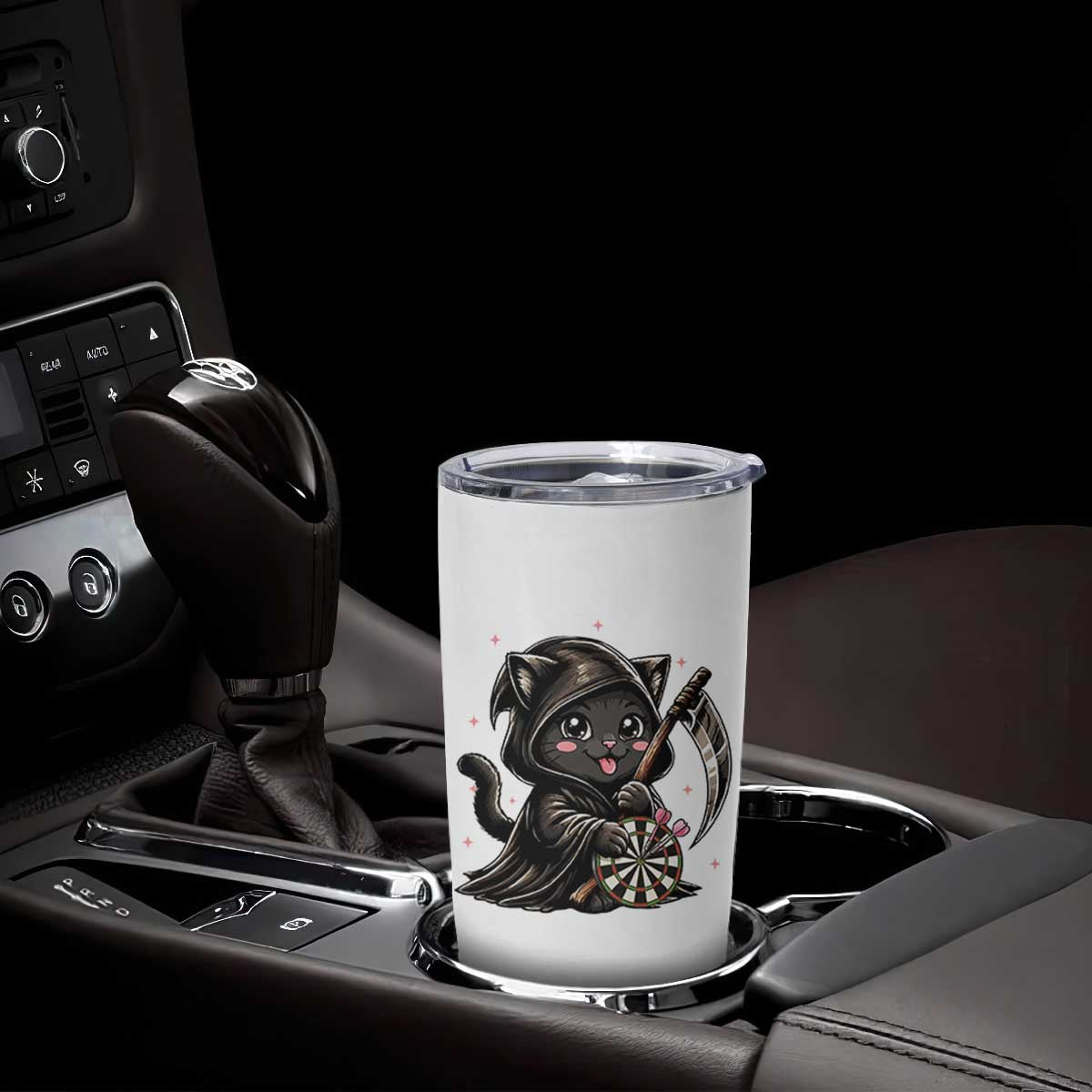 Dark Reaper Cat Throwing Darts Tumbler Cup Funny Pub Game Gift TS12 Print Your Wear