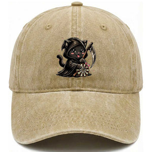 Dark Reaper Cat Throwing Darts Washed Cotton Baseball Cap Funny Pub Game Gift TS12 Print Your Wear