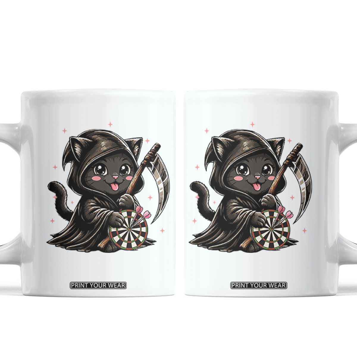 Dark Reaper Cat Throwing Darts Coffee Mug Funny Pub Game Gift TS12 White Print Your Wear