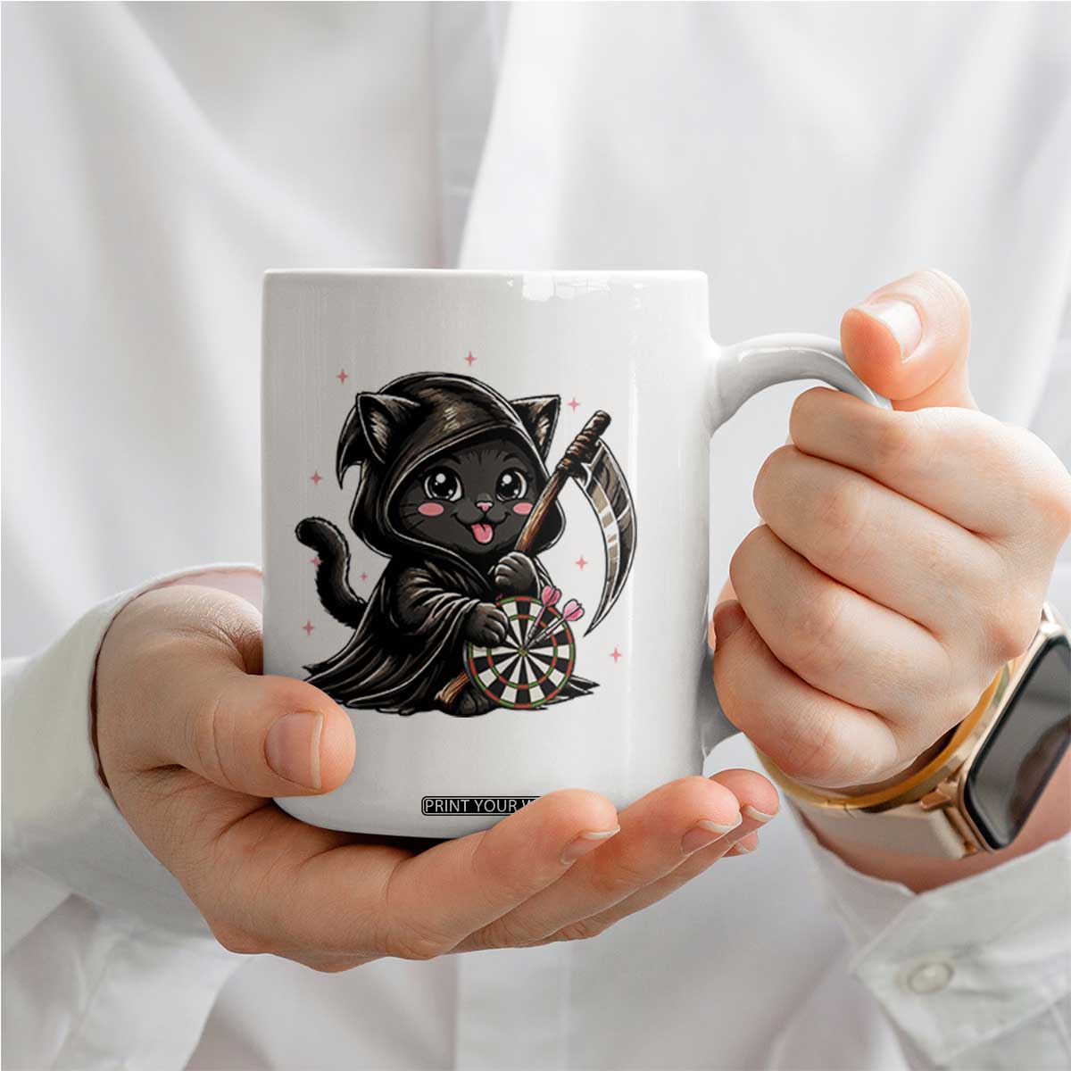 Dark Reaper Cat Throwing Darts Coffee Mug Funny Pub Game Gift TS12 Print Your Wear