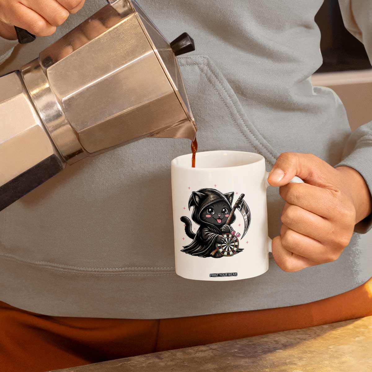 Dark Reaper Cat Throwing Darts Coffee Mug Funny Pub Game Gift TS12 Print Your Wear