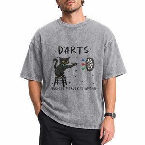 Funny Grumpy Cat Darts Washed Cotton T-Shirt Because Murder Is Wrong