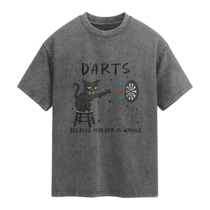 Funny Grumpy Cat Darts Washed Cotton T-Shirt Because Murder Is Wrong