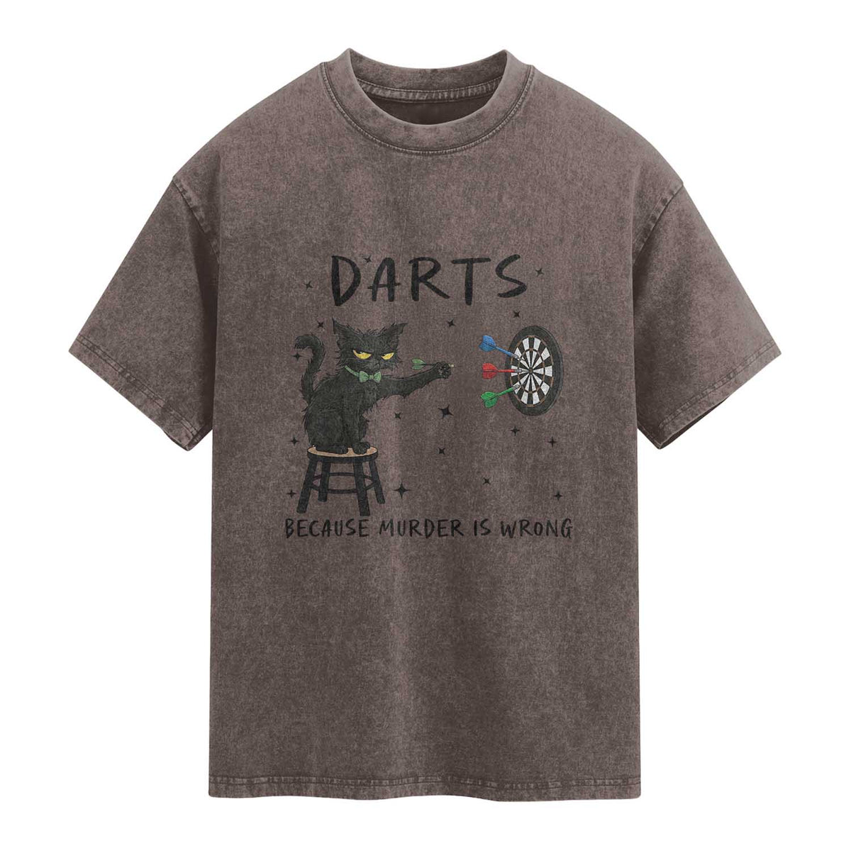 Funny Grumpy Cat Darts Washed Cotton T-Shirt Because Murder Is Wrong