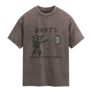 Funny Grumpy Cat Darts Washed Cotton T-Shirt Because Murder Is Wrong