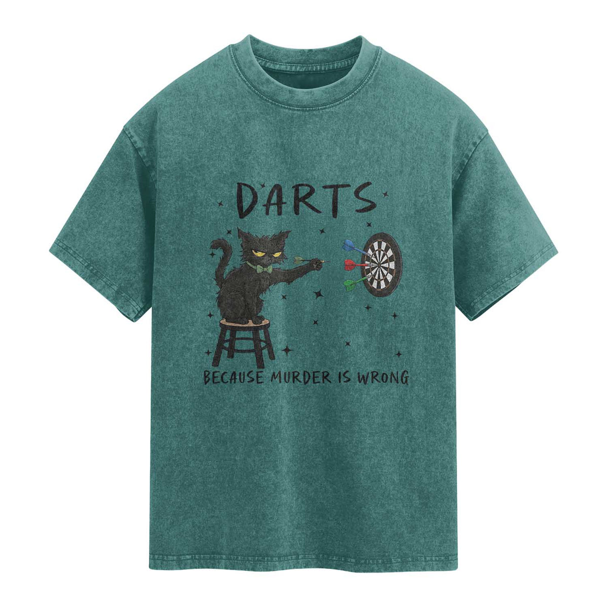 Funny Grumpy Cat Darts Washed Cotton T-Shirt Because Murder Is Wrong