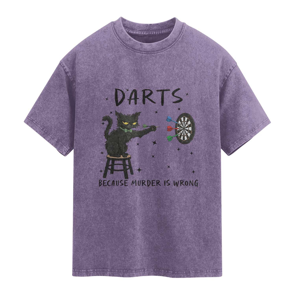 Funny Grumpy Cat Darts Washed Cotton T-Shirt Because Murder Is Wrong