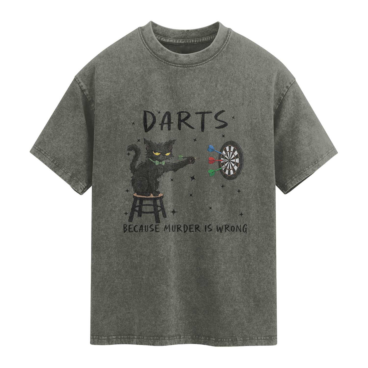 Funny Grumpy Cat Darts Washed Cotton T-Shirt Because Murder Is Wrong