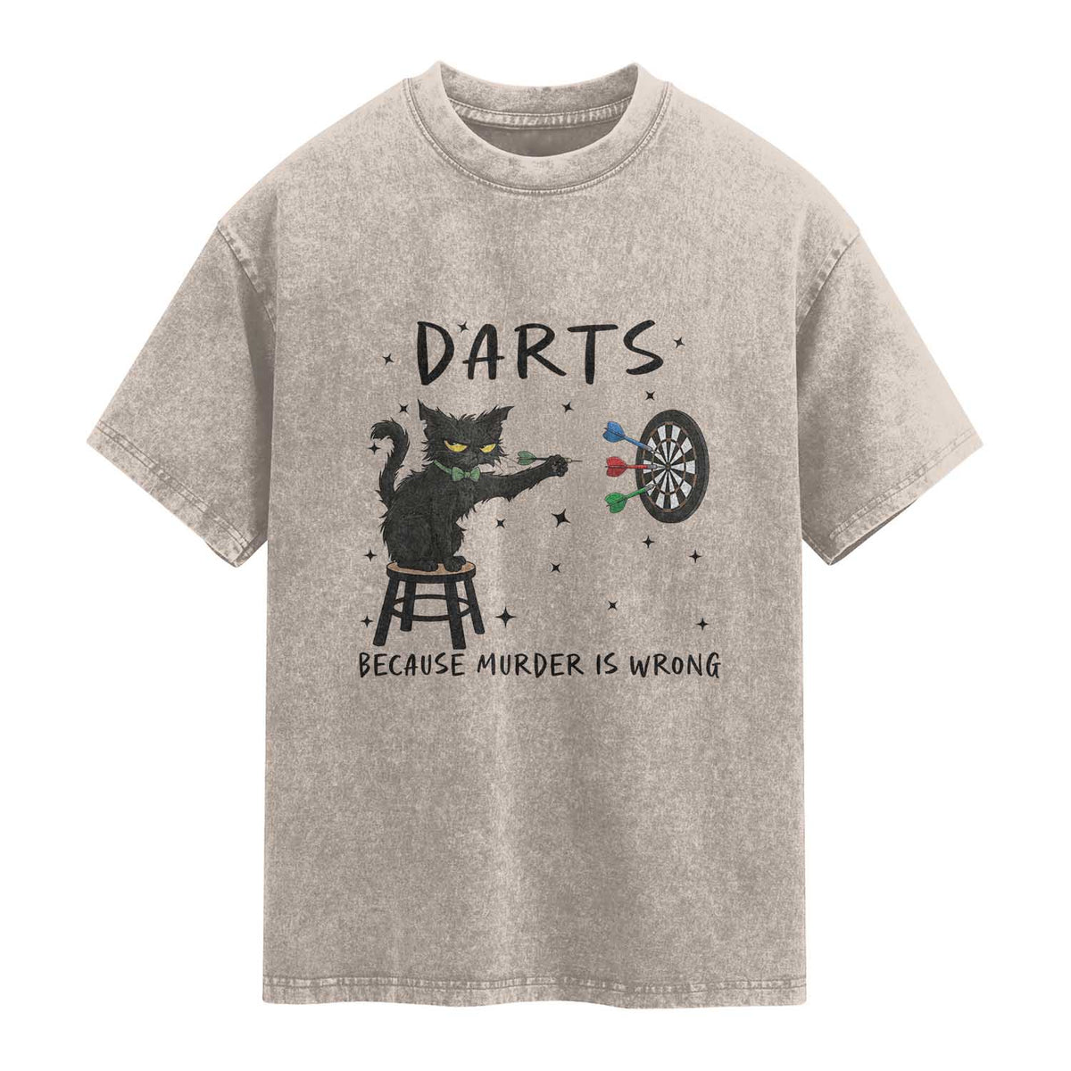 Funny Grumpy Cat Darts Washed Cotton T-Shirt Because Murder Is Wrong