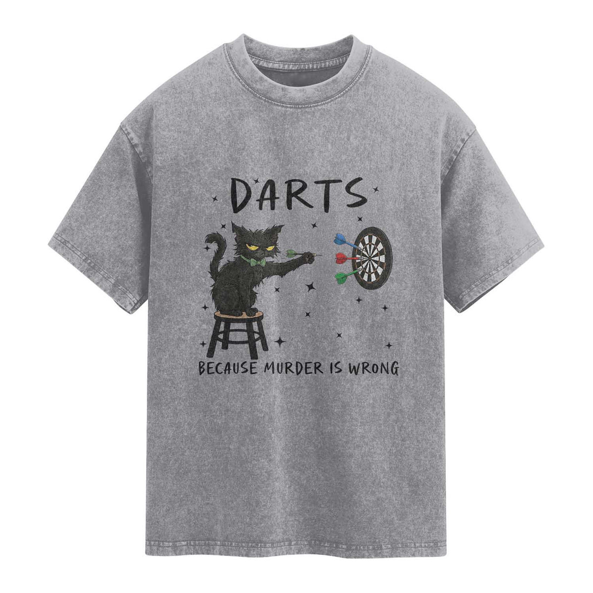Funny Grumpy Cat Darts Washed Cotton T-Shirt Because Murder Is Wrong