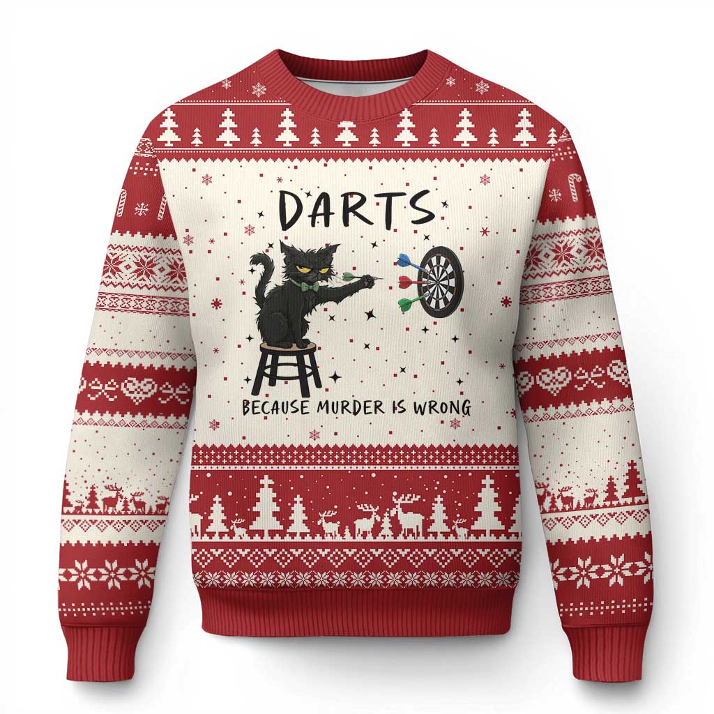 Funny Grumpy Cat Darts Ugly Christmas Sweater Because Murder Is Wrong TS12 Beige Red Print Your Wear
