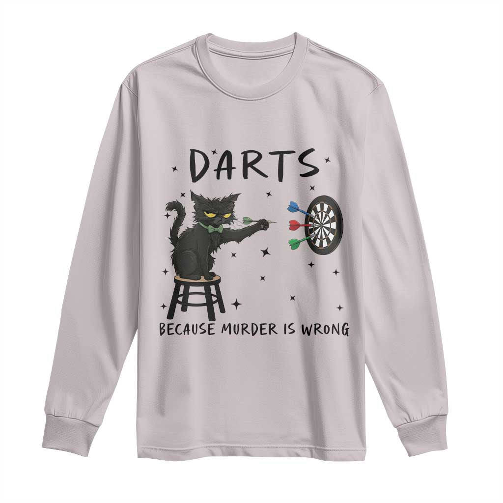 Funny Grumpy Cat Darts Long Sleeve Shirt Because Murder Is Wrong TS12 Ice Gray Print Your Wear