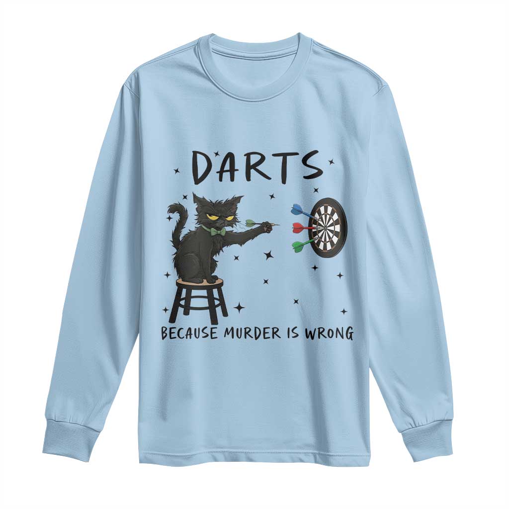 Funny Grumpy Cat Darts Long Sleeve Shirt Because Murder Is Wrong TS12 Light Blue Print Your Wear