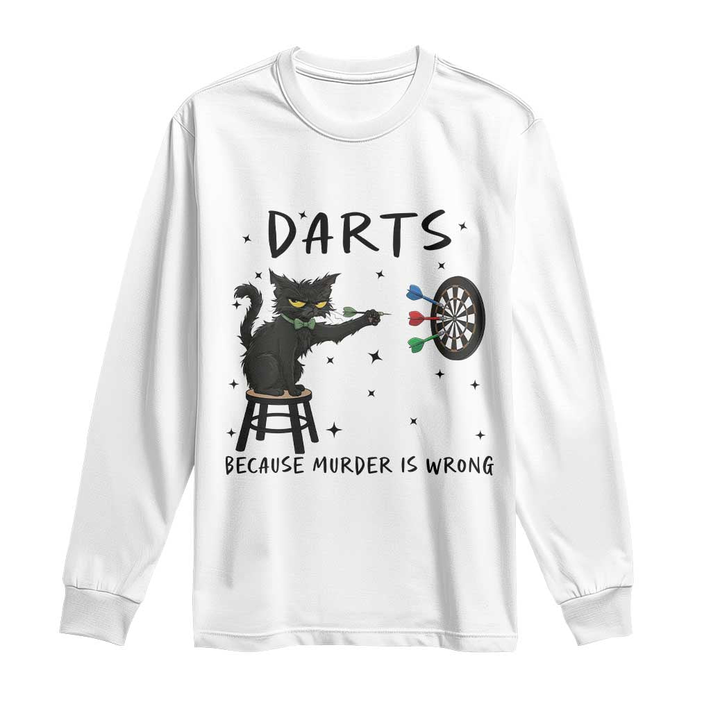 Funny Grumpy Cat Darts Long Sleeve Shirt Because Murder Is Wrong TS12 White Print Your Wear