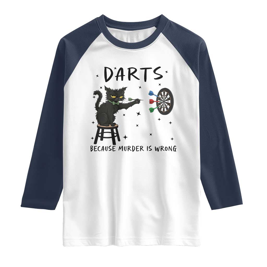 Funny Grumpy Cat Darts Raglan Shirt Because Murder Is Wrong TS12 White Navy Print Your Wear