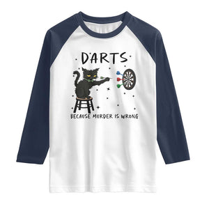 Funny Grumpy Cat Darts Raglan Shirt Because Murder Is Wrong TS12 White Navy Print Your Wear