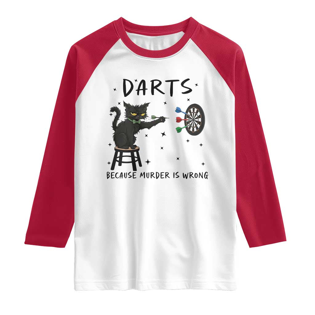 Funny Grumpy Cat Darts Raglan Shirt Because Murder Is Wrong TS12 White Red Print Your Wear