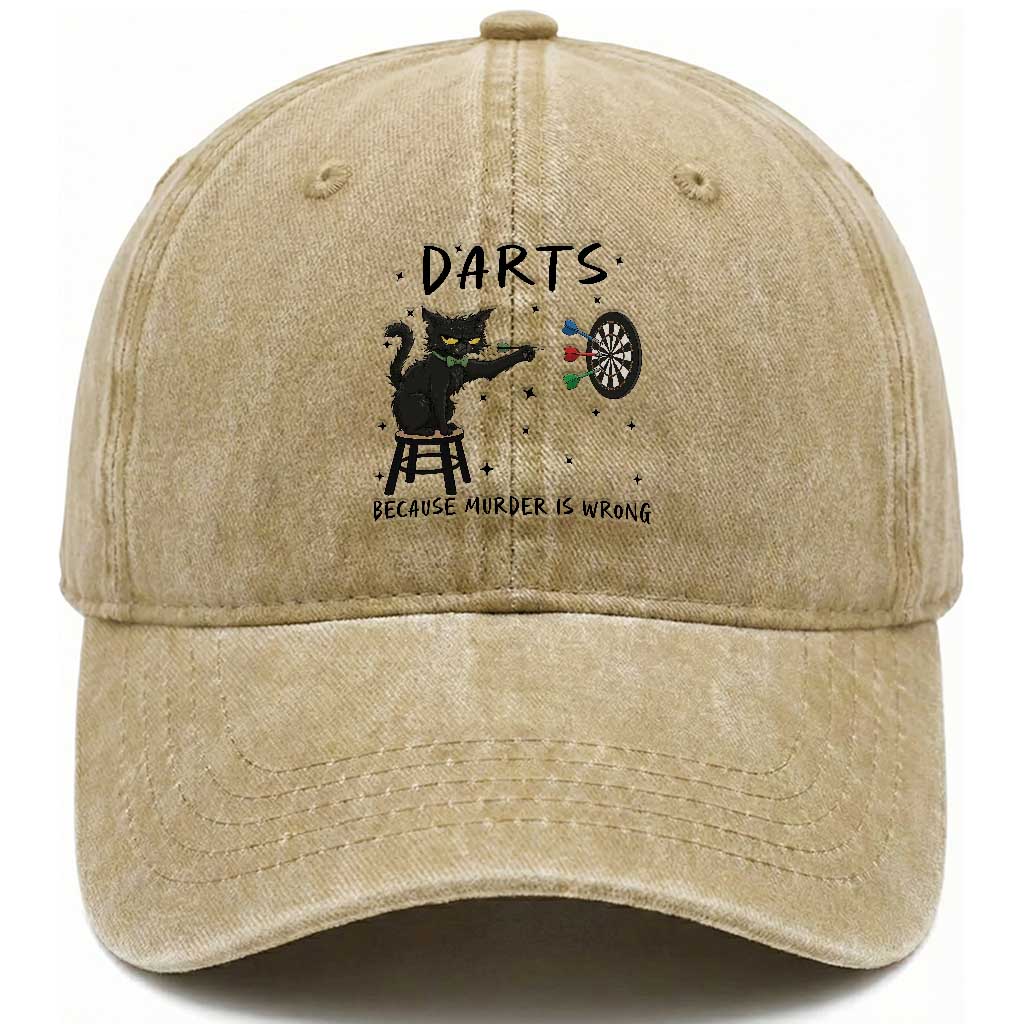 Funny Grumpy Cat Darts Washed Cotton Baseball Cap Because Murder Is Wrong TS12 Print Your Wear