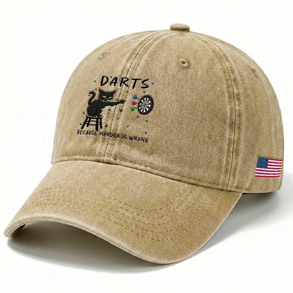 Funny Grumpy Cat Darts Washed Cotton Baseball Cap Because Murder Is Wrong TS12 Print Your Wear