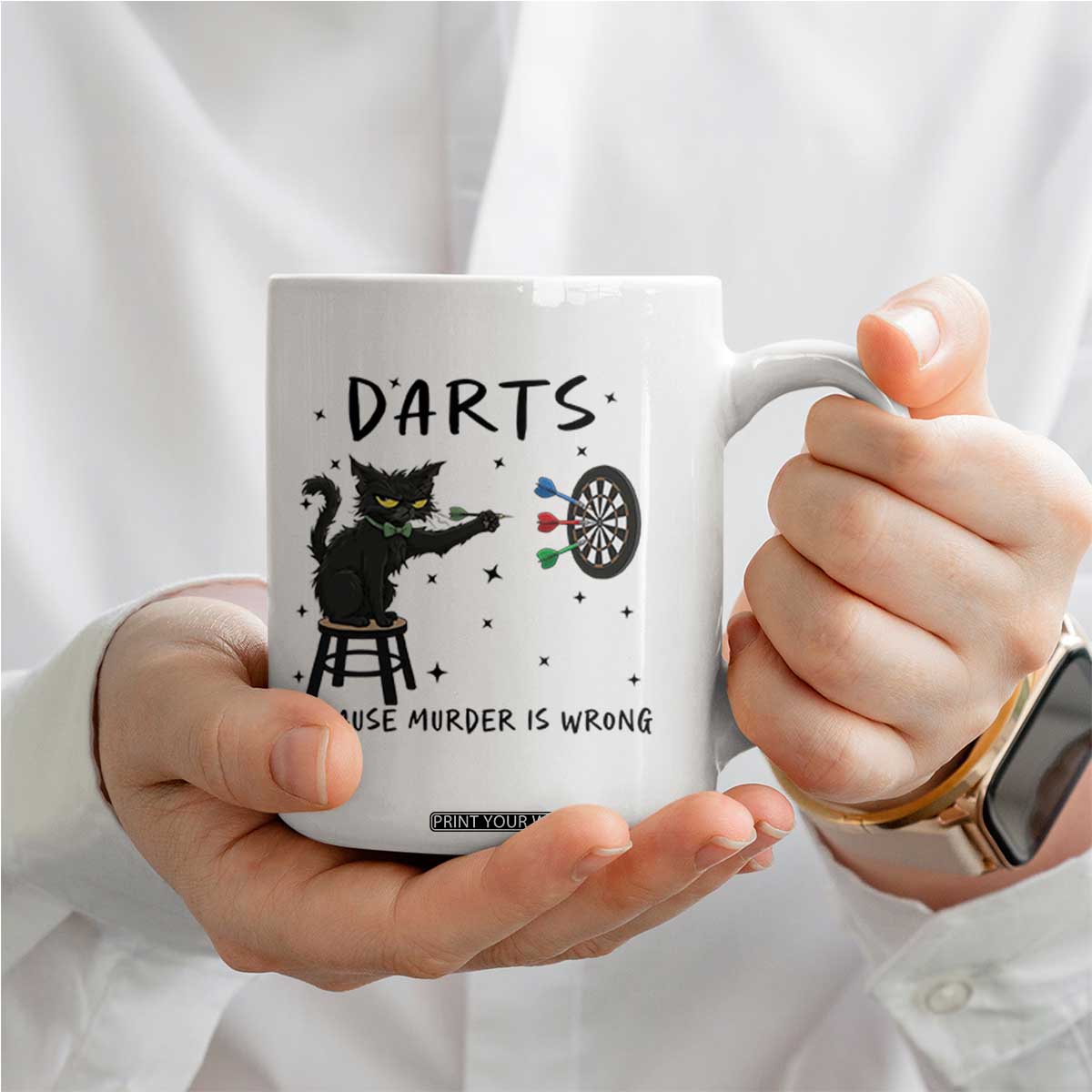 Funny Grumpy Cat Darts Coffee Mug Because Murder Is Wrong TS12 Print Your Wear