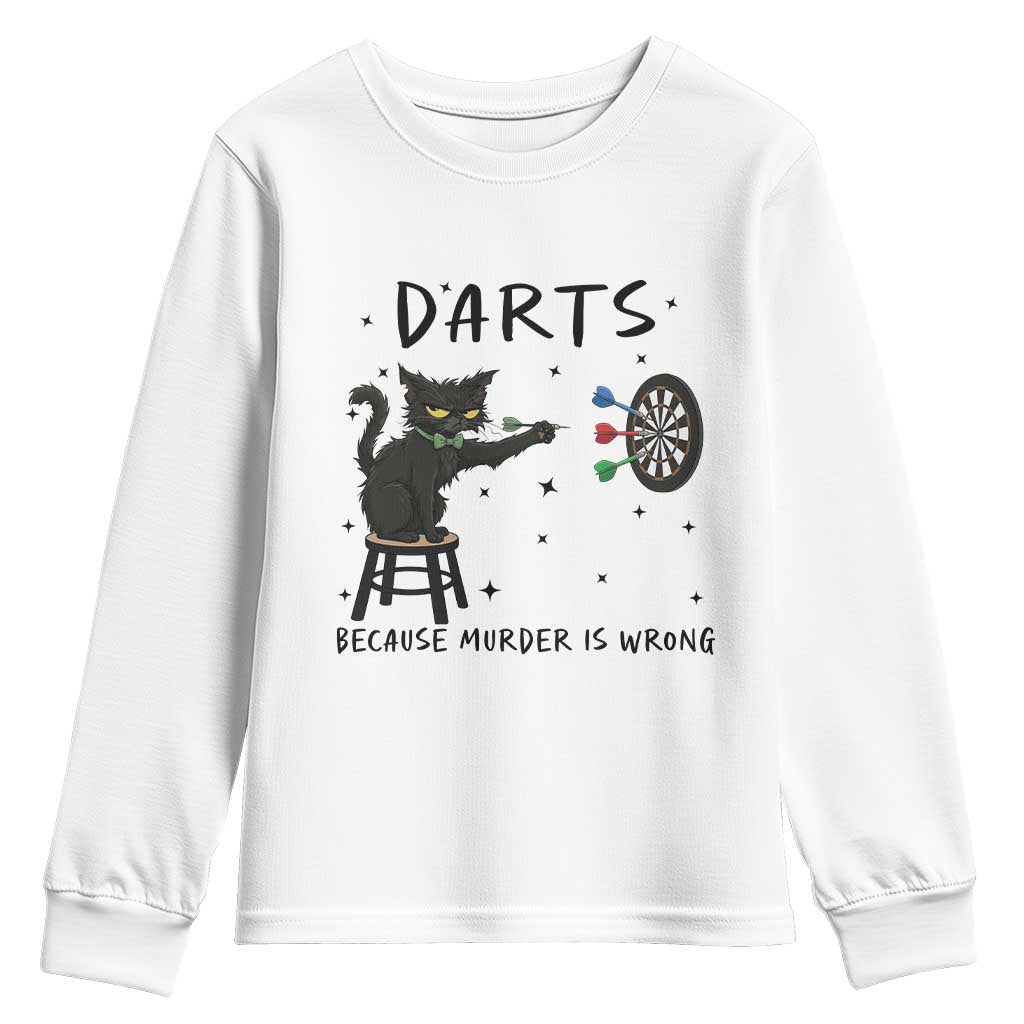 Funny Grumpy Cat Darts Youth Sweatshirt Because Murder Is Wrong TS12 White Print Your Wear