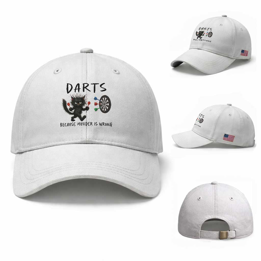 Funny Grumpy Cat Dart Player Baseball Cap Because Murder Is Wrong Pub Game Gift TS12 Baseball Cap Universal Fit White Print Your Wear