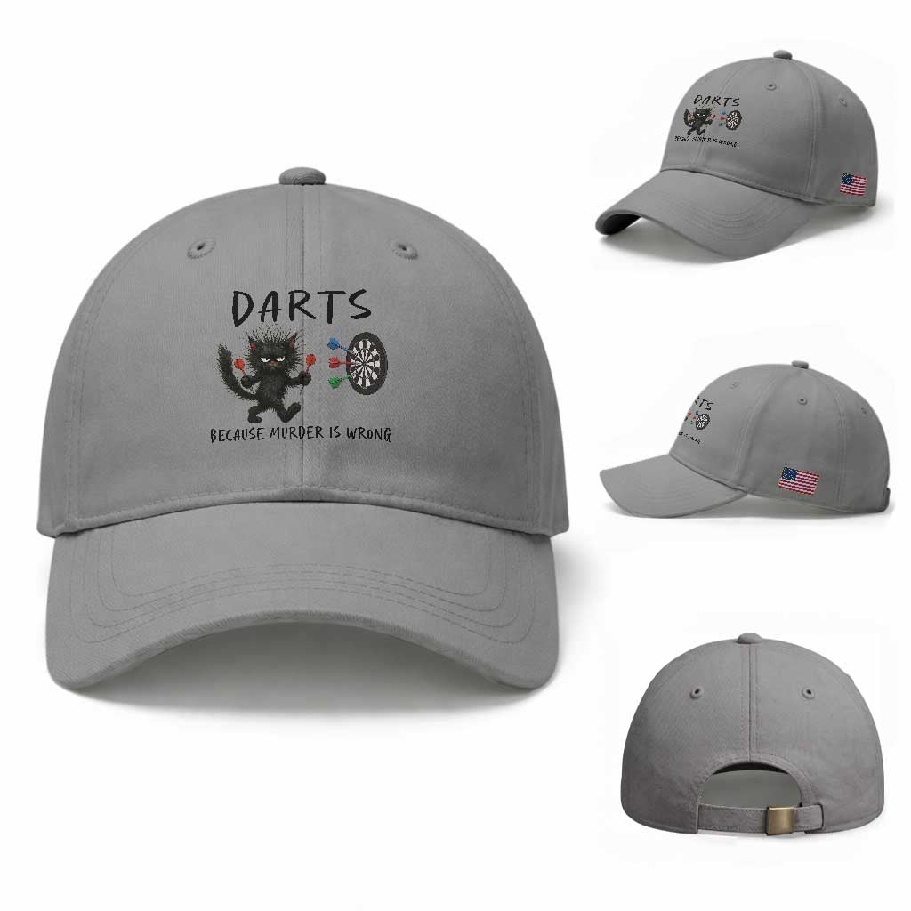 Funny Grumpy Cat Dart Player Baseball Cap Because Murder Is Wrong Pub Game Gift TS12 Baseball Cap Universal Fit Sport Gray Print Your Wear
