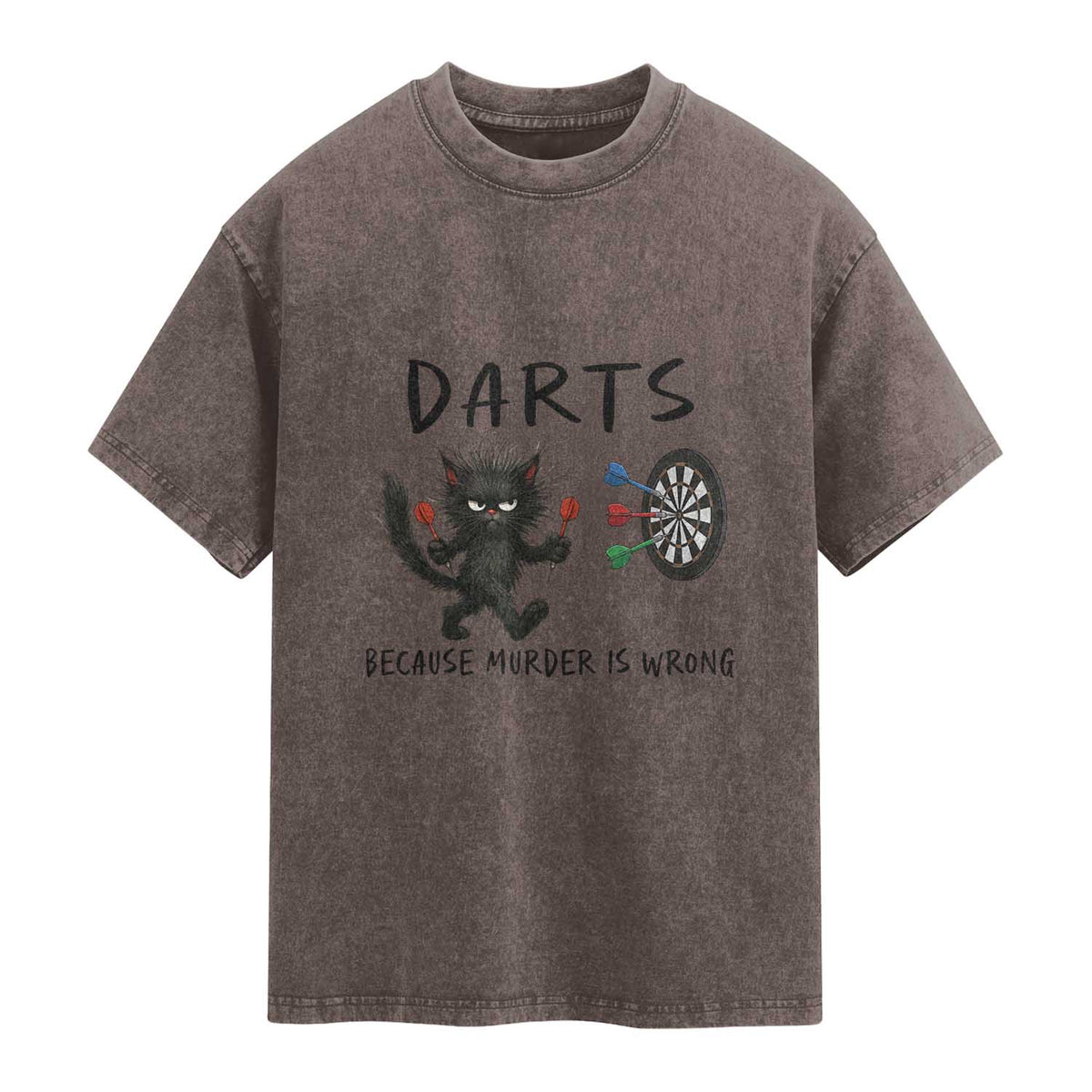 Funny Grumpy Cat Dart Player Washed Cotton T-Shirt Because Murder Is Wrong Pub Game Gift