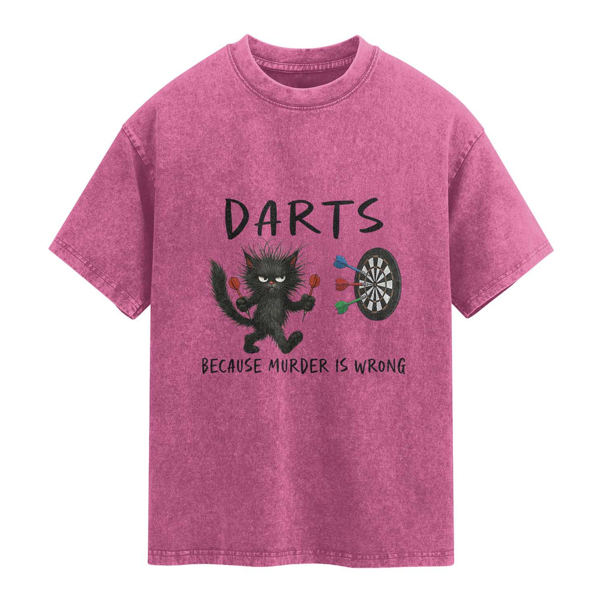 Funny Grumpy Cat Dart Player Washed Cotton T-Shirt Because Murder Is Wrong Pub Game Gift