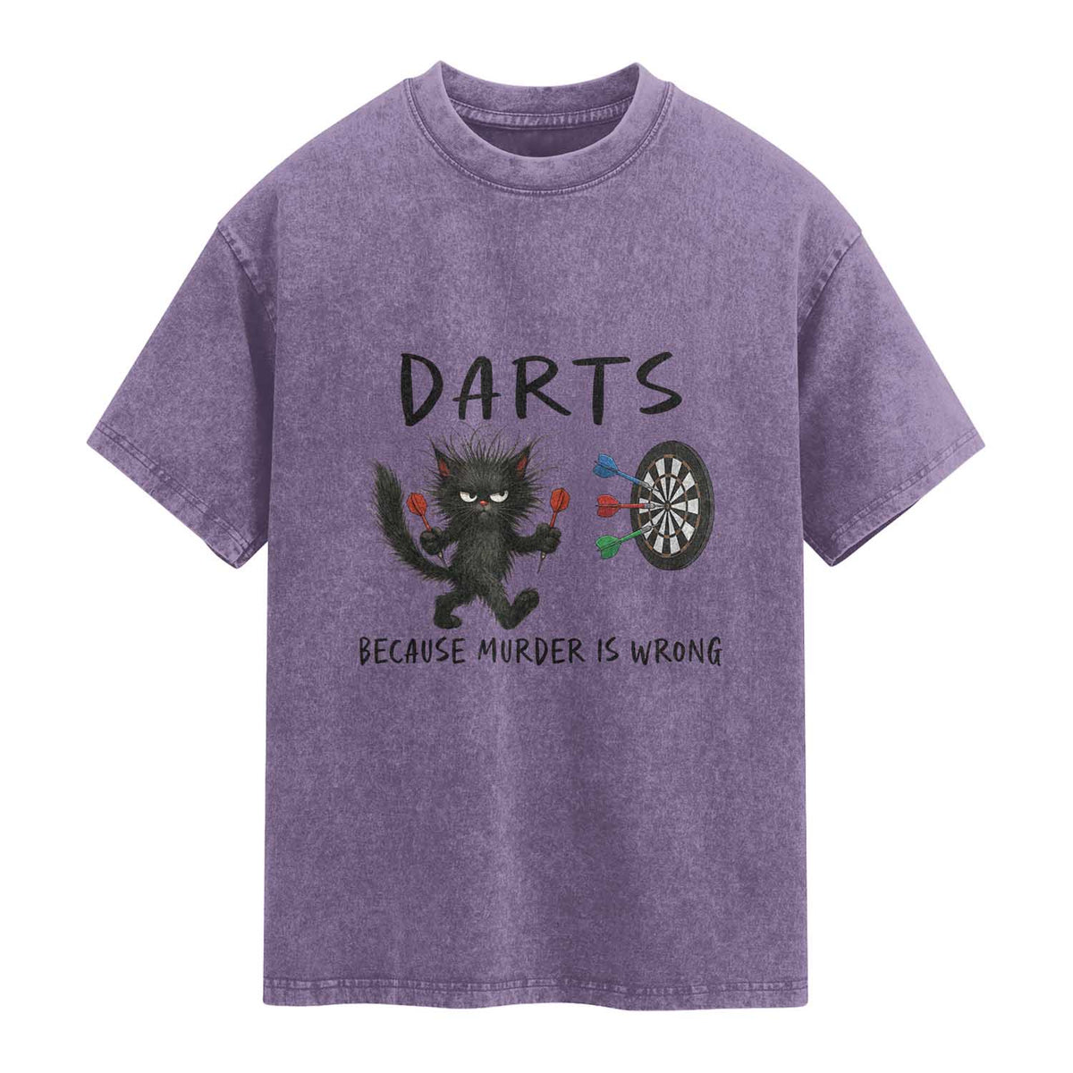 Funny Grumpy Cat Dart Player Washed Cotton T-Shirt Because Murder Is Wrong Pub Game Gift