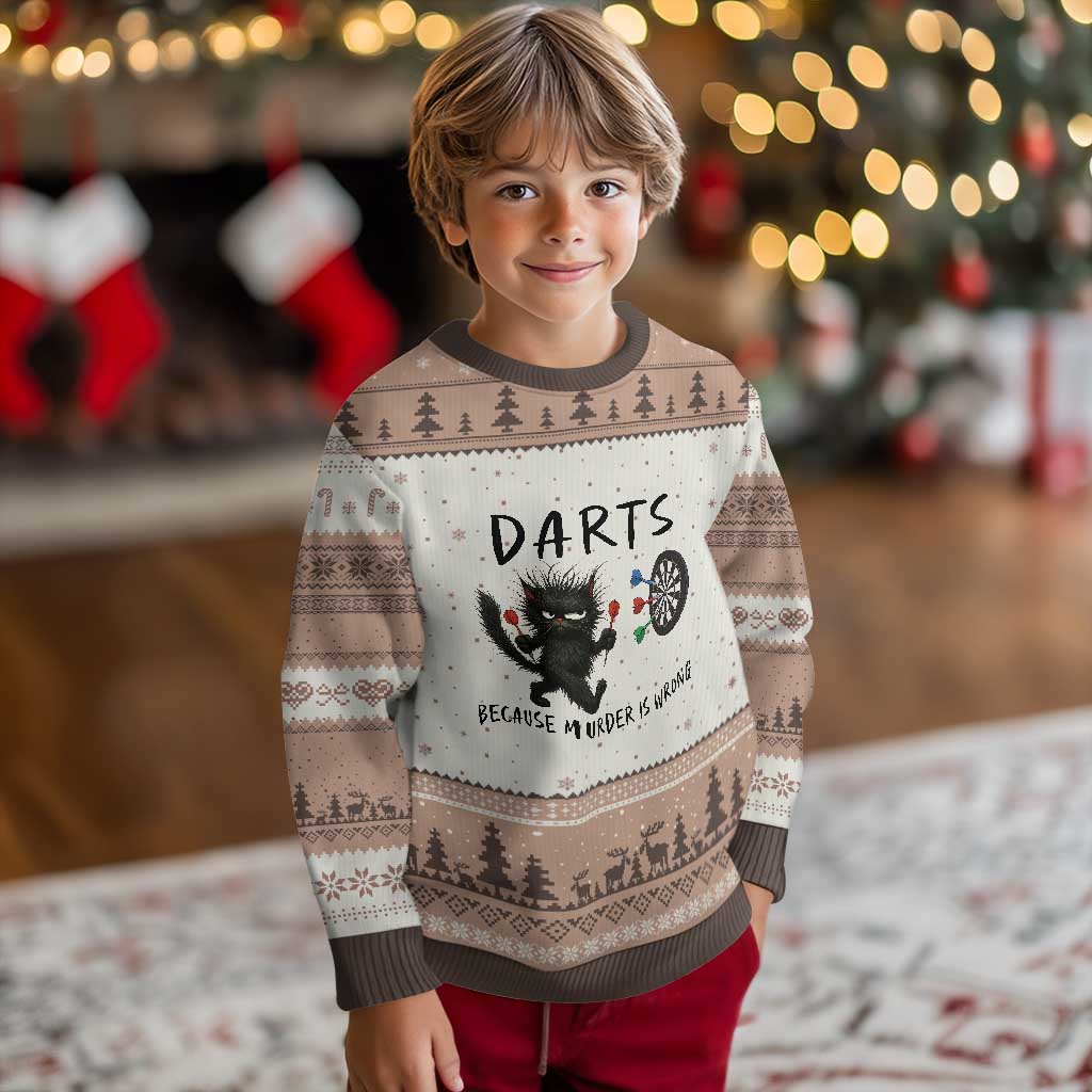 Funny Grumpy Cat Dart Player Ugly Christmas Sweater Because Murder Is Wrong Pub Game Gift TS12 Mocha Mousse Print Your Wear