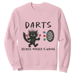 Funny Grumpy Cat Dart Player Sweatshirt Because Murder Is Wrong Pub Game Gift TS12 Light Pink Print Your Wear