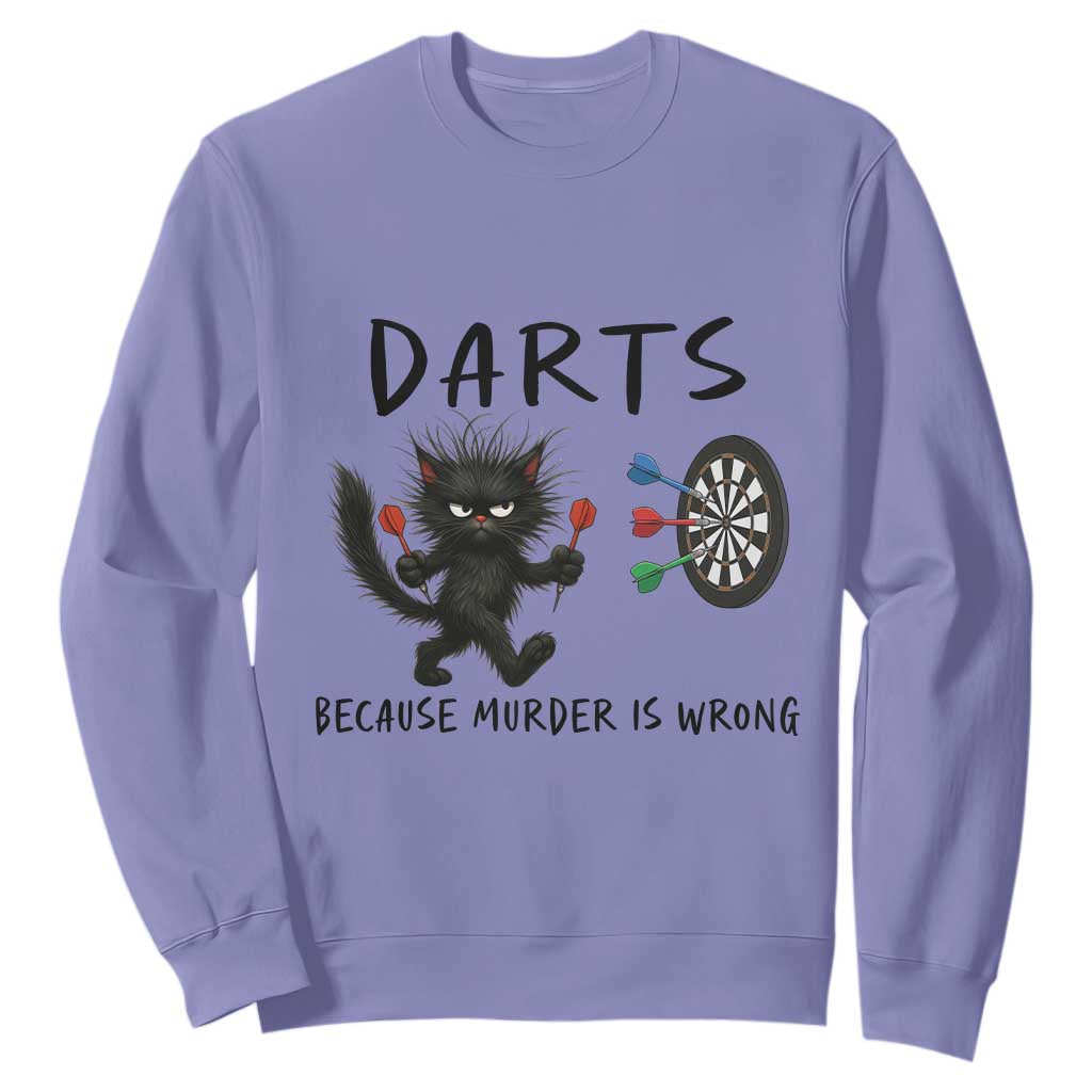 Funny Grumpy Cat Dart Player Sweatshirt Because Murder Is Wrong Pub Game Gift TS12 Violet Print Your Wear