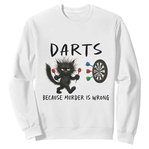 Funny Grumpy Cat Dart Player Sweatshirt Because Murder Is Wrong Pub Game Gift TS12 White Print Your Wear