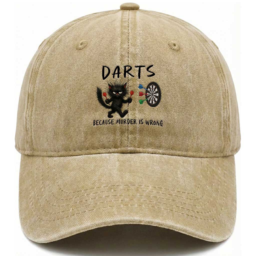Funny Grumpy Cat Dart Player Washed Cotton Baseball Cap Because Murder Is Wrong Pub Game Gift TS12 Print Your Wear