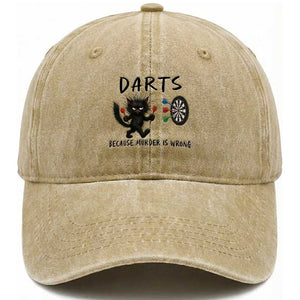 Funny Grumpy Cat Dart Player Washed Cotton Baseball Cap Because Murder Is Wrong Pub Game Gift TS12 Print Your Wear