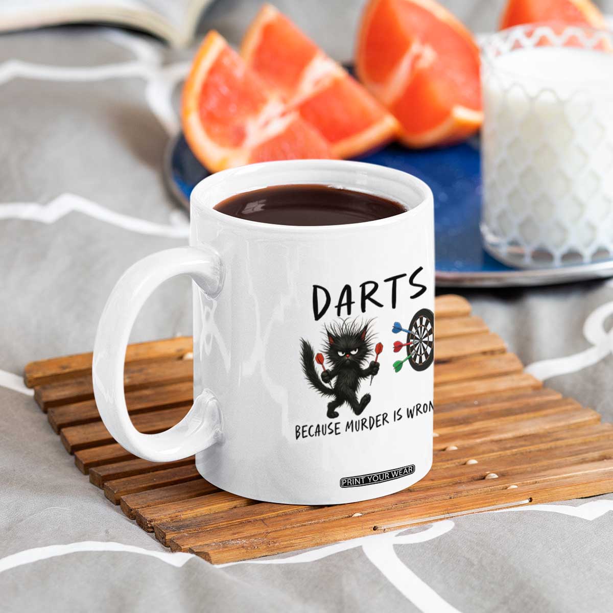Funny Grumpy Cat Dart Player Coffee Mug Because Murder Is Wrong Pub Game Gift TS12 Print Your Wear