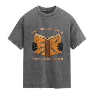 Breaking Every Chain Education Washed Cotton T-Shirt Frederick Douglass Quote